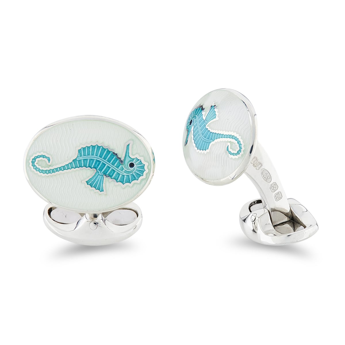 Deakin & Francis Cufflinks Sterling Silver Clear And Turquoise Enamel Seahorse - Silver