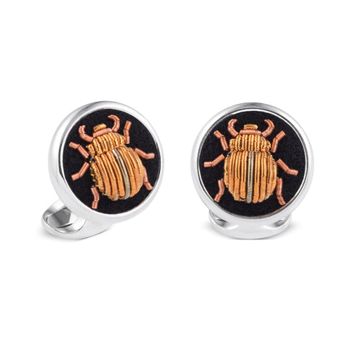 Deakin & Francis Cufflinks Sterling Silver Embroidered Orange Bug - Silver