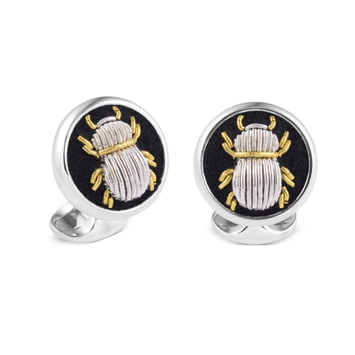 Deakin & Francis Cufflinks Sterling Silver Embroidered Silver And Gold Bug - Silver