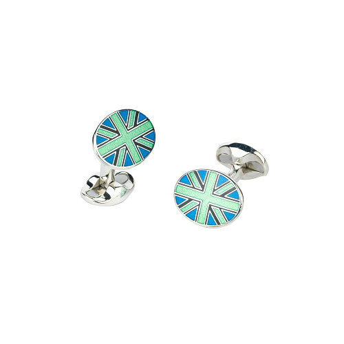 Deakin & Francis Cufflinks Sterling Silver Lime Green, Black And Blue Enamel Union Jack - Silver