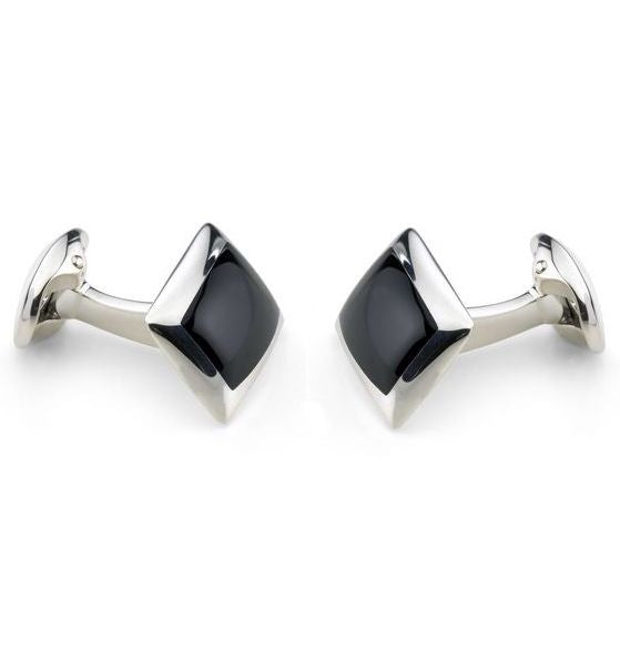 Deakin & Francis Cufflinks Sterling Silver Oblong Onyx Inlay - Silver