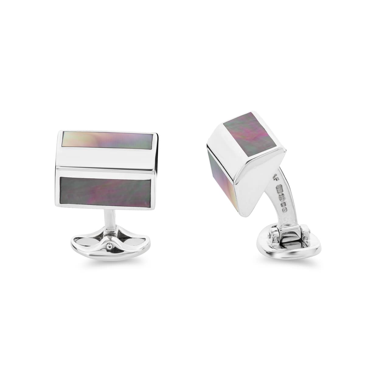 Deakin & Francis Cufflinks Sterling Silver Pyramid Shape With Grey Mother Of Pearl Inlay - Silver