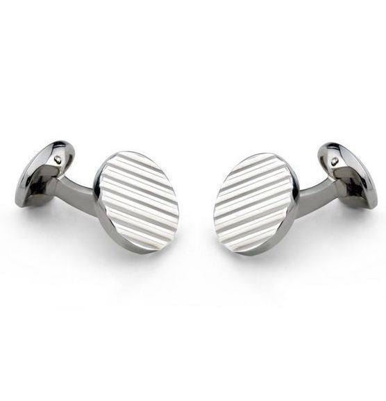 Deakin & Francis Cufflinks Sterling Silver Round Engine Turned Pattern - Silver