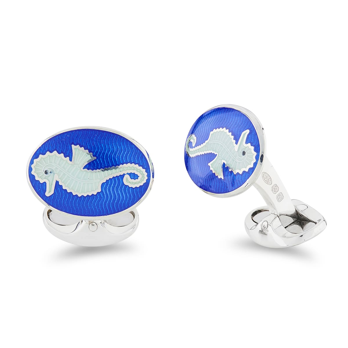 Deakin & Francis Cufflinks Sterling Silver Royal And Light Blue Enamel Seahorse - Silver