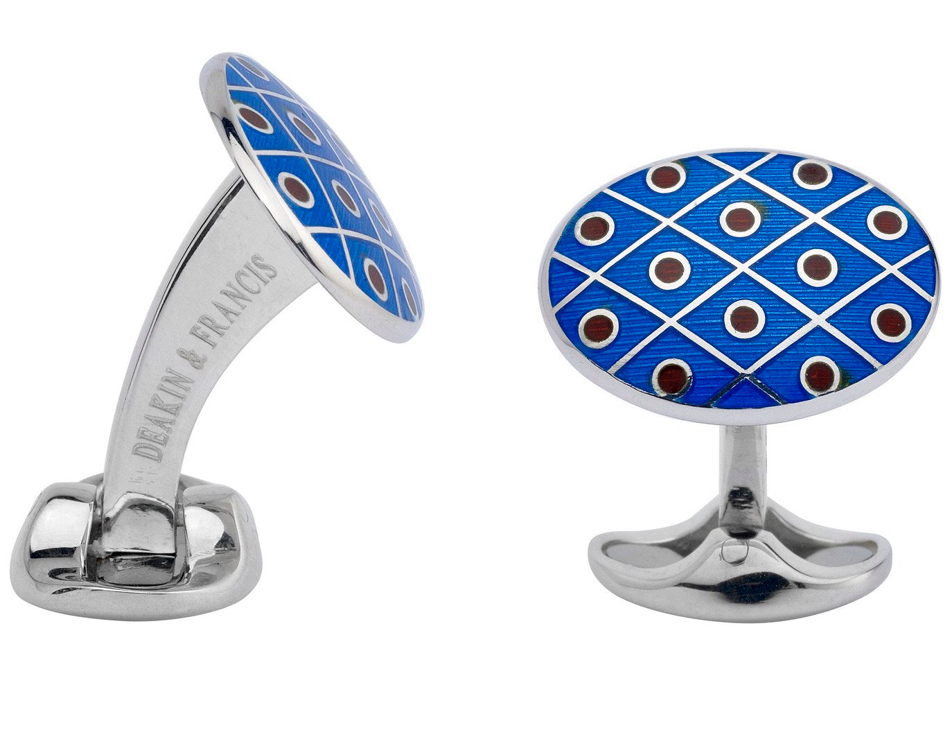 Deakin & Francis Cufflinks Sterling Silver Royal Blue With Maroon Red Spot - Silver