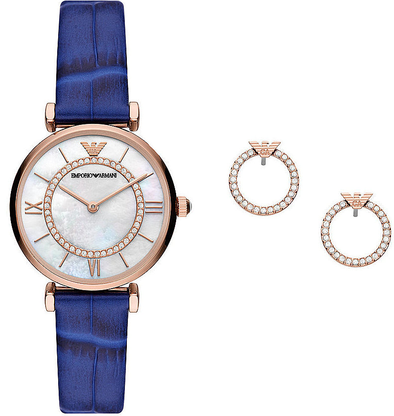 Emporio Armani Watch Two Hand Blue With Earring Gift Set