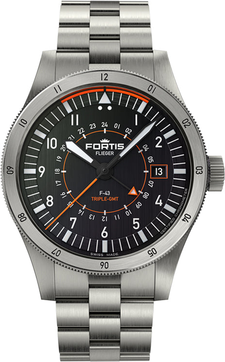 Fortis Watch Flieger F-43 Triple Gmt On Block Bracelet