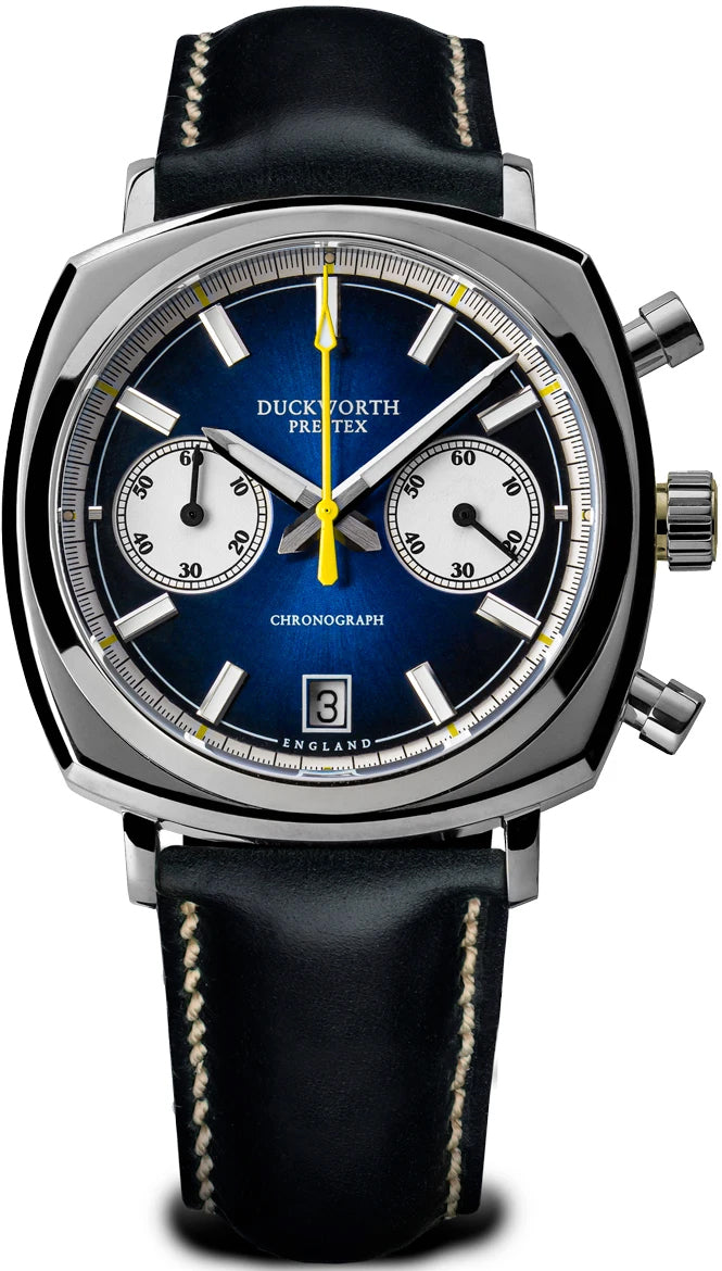 Duckworth Prestex Chronograph 42 Blue Sunburst Blue Leather