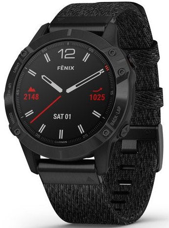 Garmin Watch Fenix 6 Sapphire Black Dlc Heathered Nylon Band