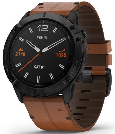 Garmin Watch Fenix 6x Sapphire Black Dlc Brown Leather Band D