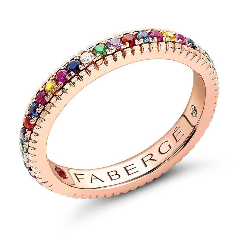 Faberge 18ct Rose Gold Multicoloured Fluted Band Ring - 48