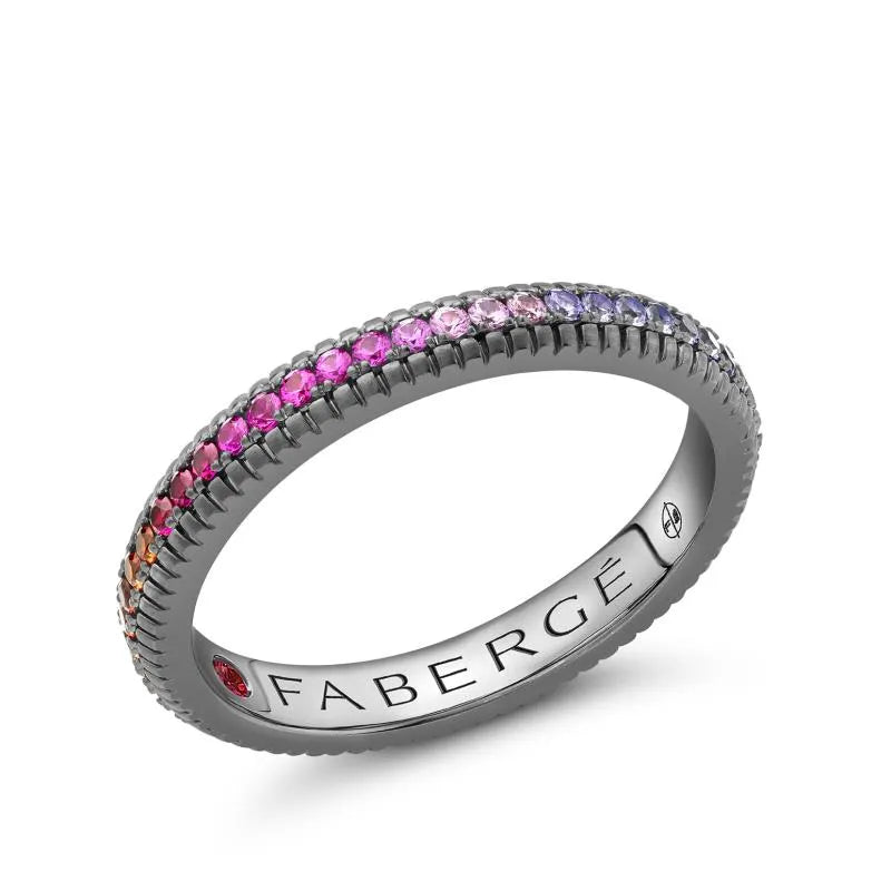 Faberge 18ct White Gold Black Rhodium Plated Multicoloured 2.7mm Fluted Band Ring - 58