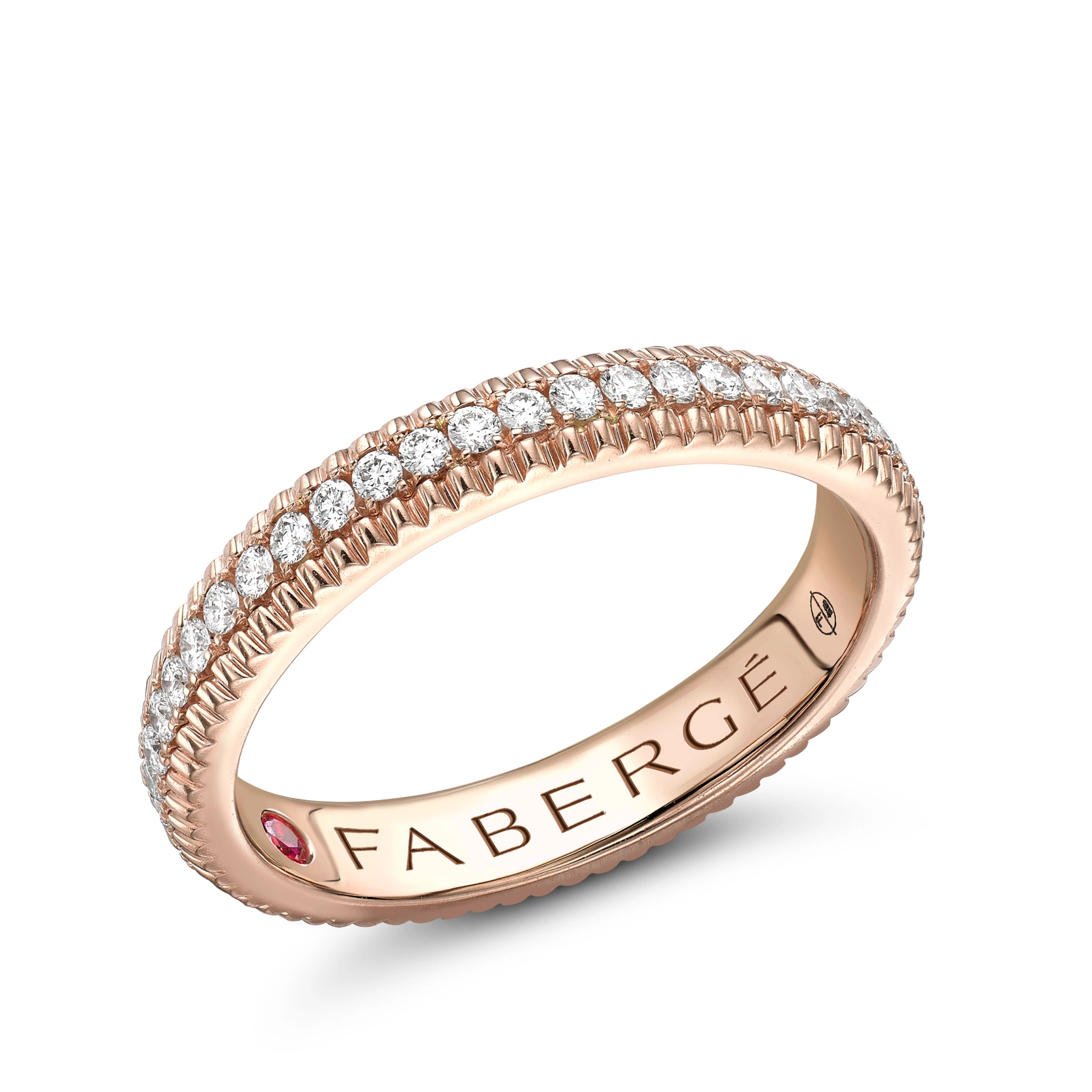 Faberge Colours Of Love 18ct Rose Gold Diamond Fluted Band Ring - 56