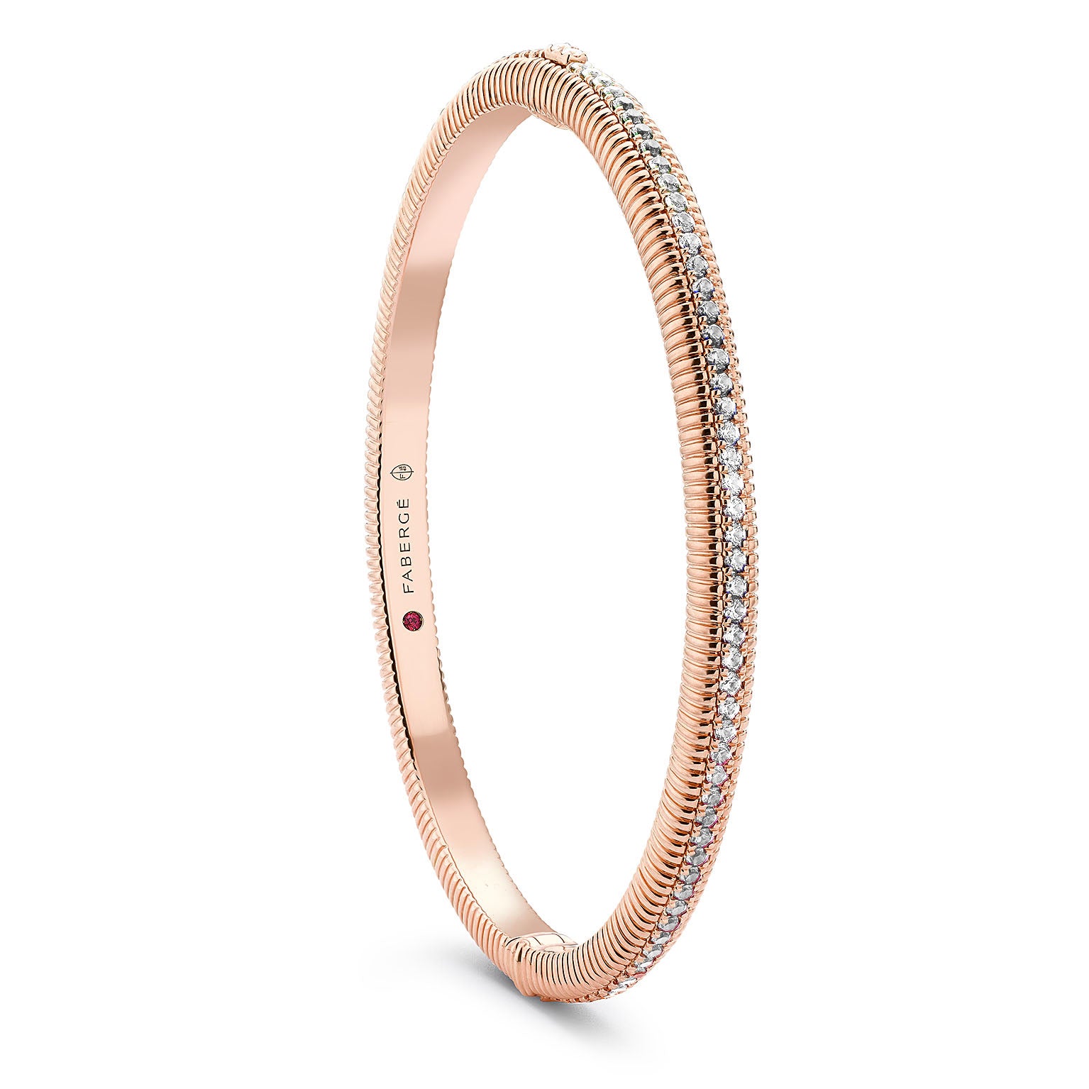 Faberge Colours Of Love 18ct Rose Gold Diamond Hinged Fluted Bracelet