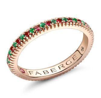 Faberge Colours Of Love 18ct Rose Gold Emerald Ruby Fluted Band Ring - 56