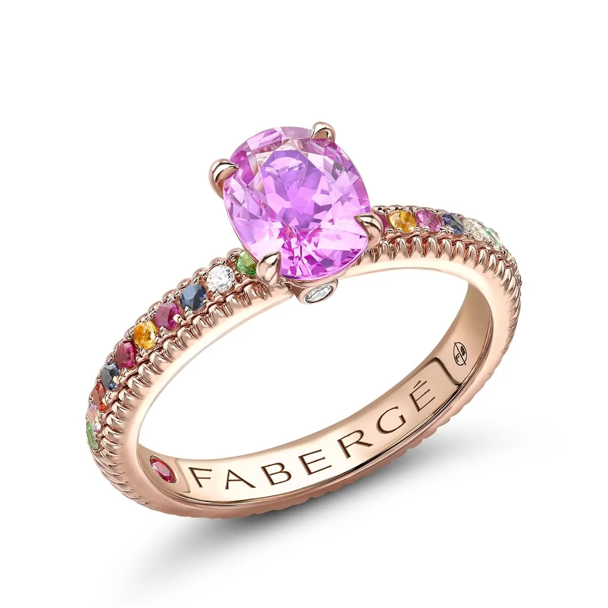 Faberge Colours Of Love 18ct Rose Gold Pink Sapphire Multi Gemstone Fluted Ring - 48