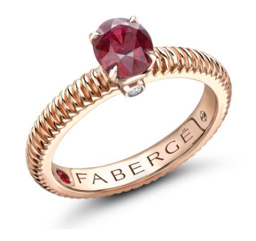 Faberge Colours Of Love 18ct Rose Gold Ruby Diamond Fluted Ring - 50