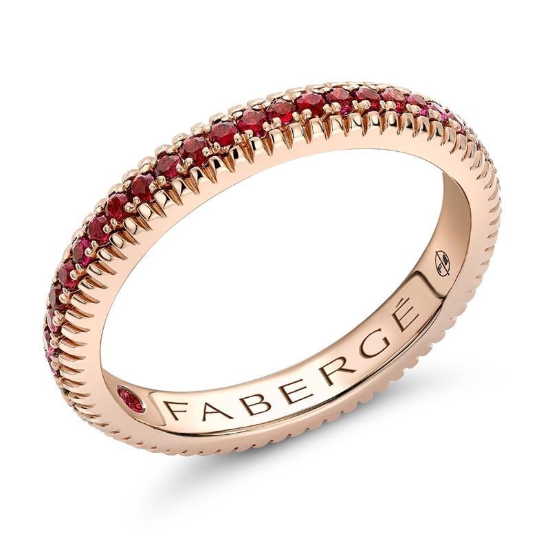 Faberge Colours Of Love 18ct Rose Gold Ruby Fluted Band Ring - 49