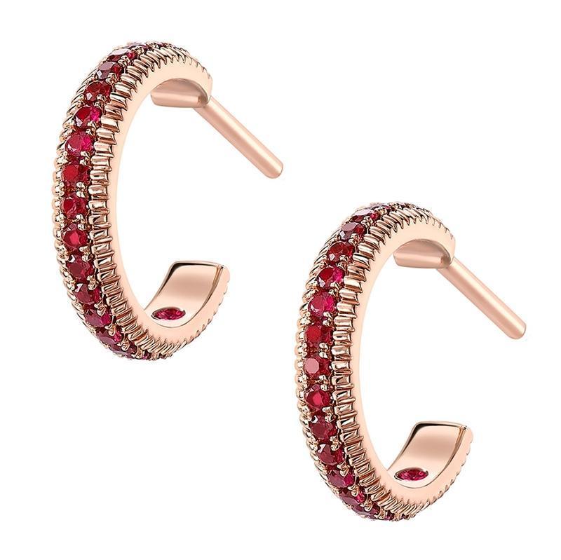 Faberge Colours Of Love 18ct Rose Gold Ruby Fluted Hoop Earrings - Rose Gold