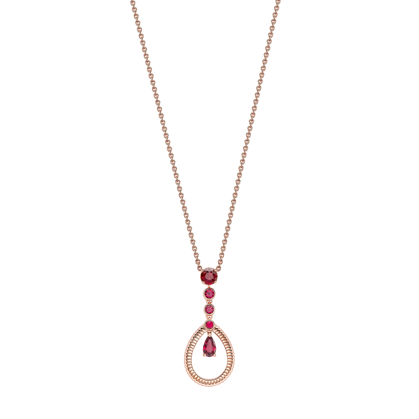 Faberge Colours Of Love 18ct Rose Gold Ruby Fluted Teardrop Pendant