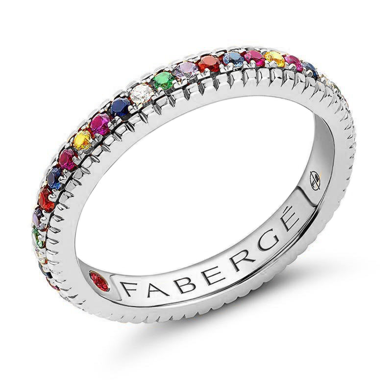 Faberge Colours Of Love 18ct White Gold Multicoloured Gemstone Fluted Band Ring - 51