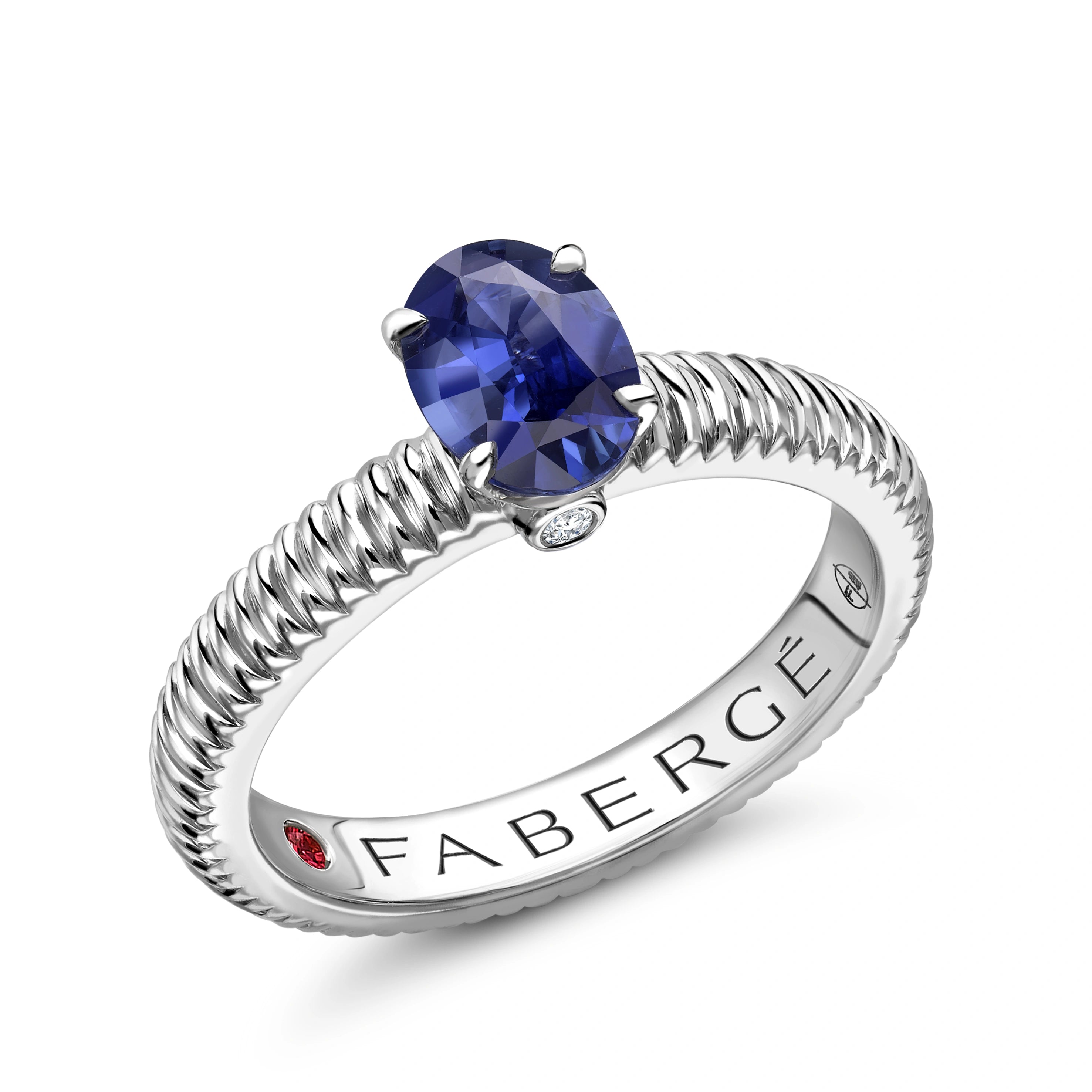 Faberge Colours Of Love 18ct White Gold Sapphire Diamond Fluted Ring - 48