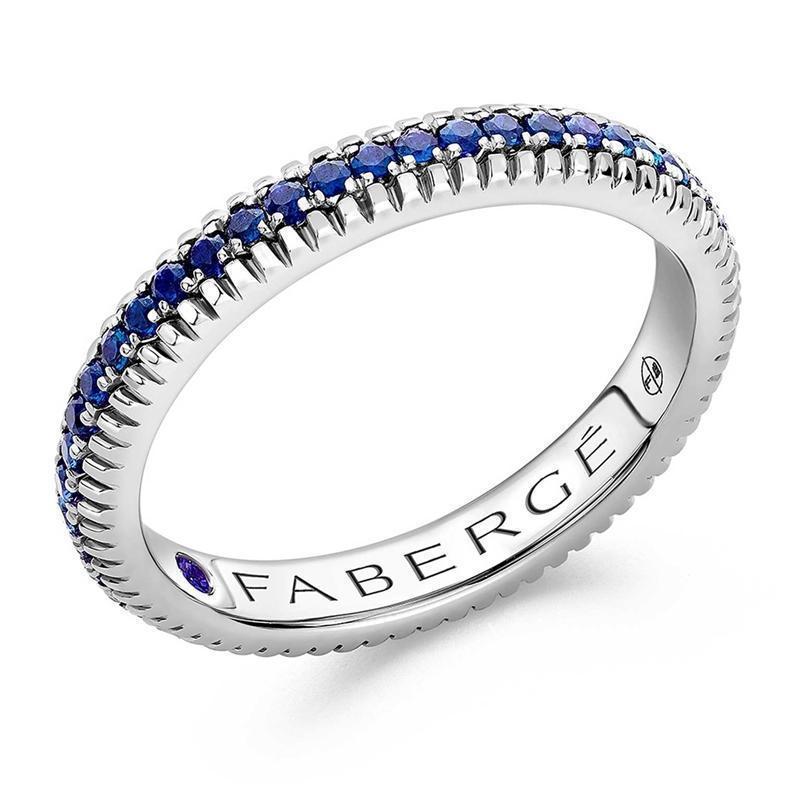 Faberge Colours Of Love 18ct White Gold Sapphire Fluted Band Ring - 54