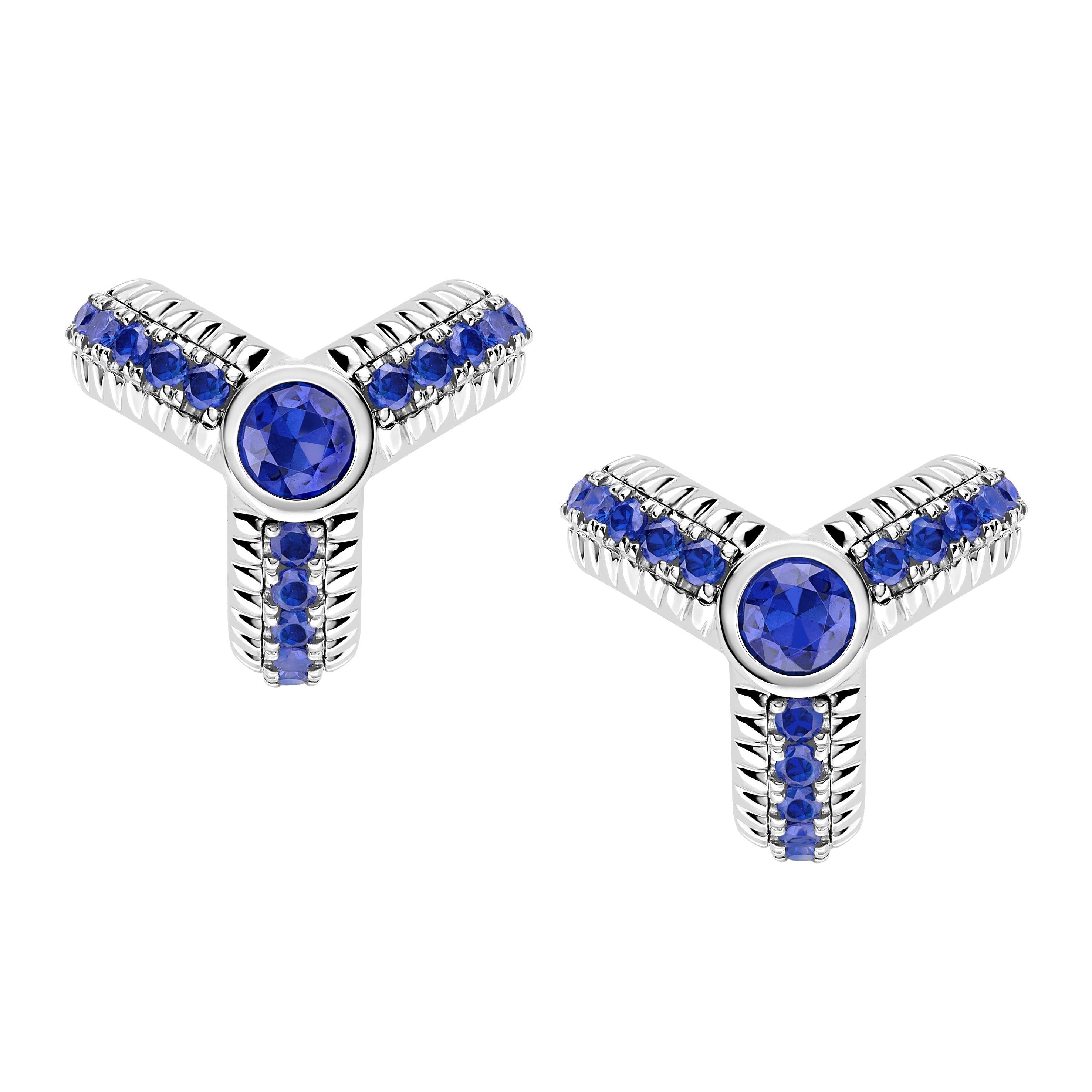 Faberge Colours Of Love 18ct White Gold Sapphire Fluted Trio Earrings - White Gold