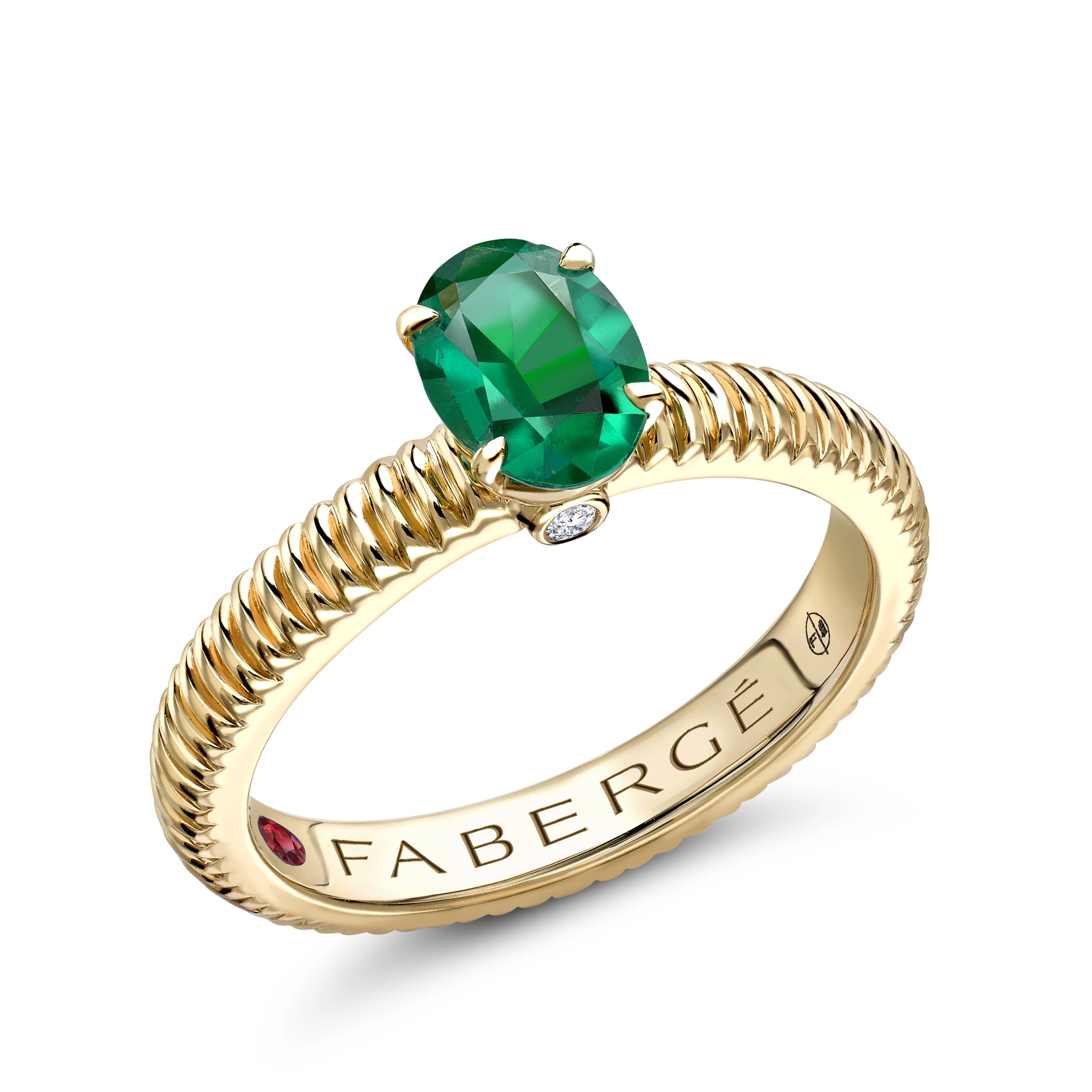 Faberge Colours Of Love 18ct Yellow Gold Emerald Diamond Fluted Ring - 61