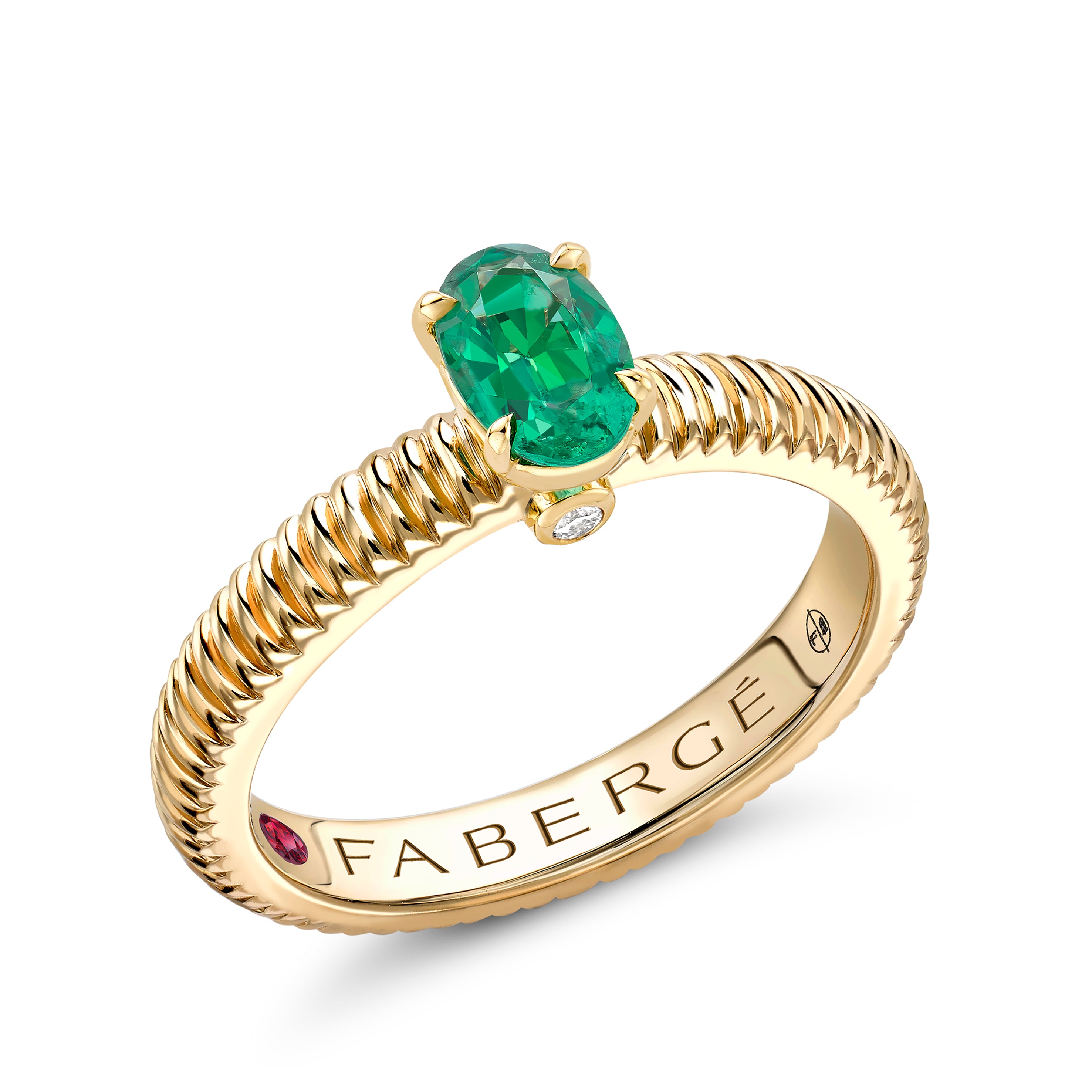 Faberge Colours Of Love 18ct Yellow Gold Emerald Fluted Ring - 49