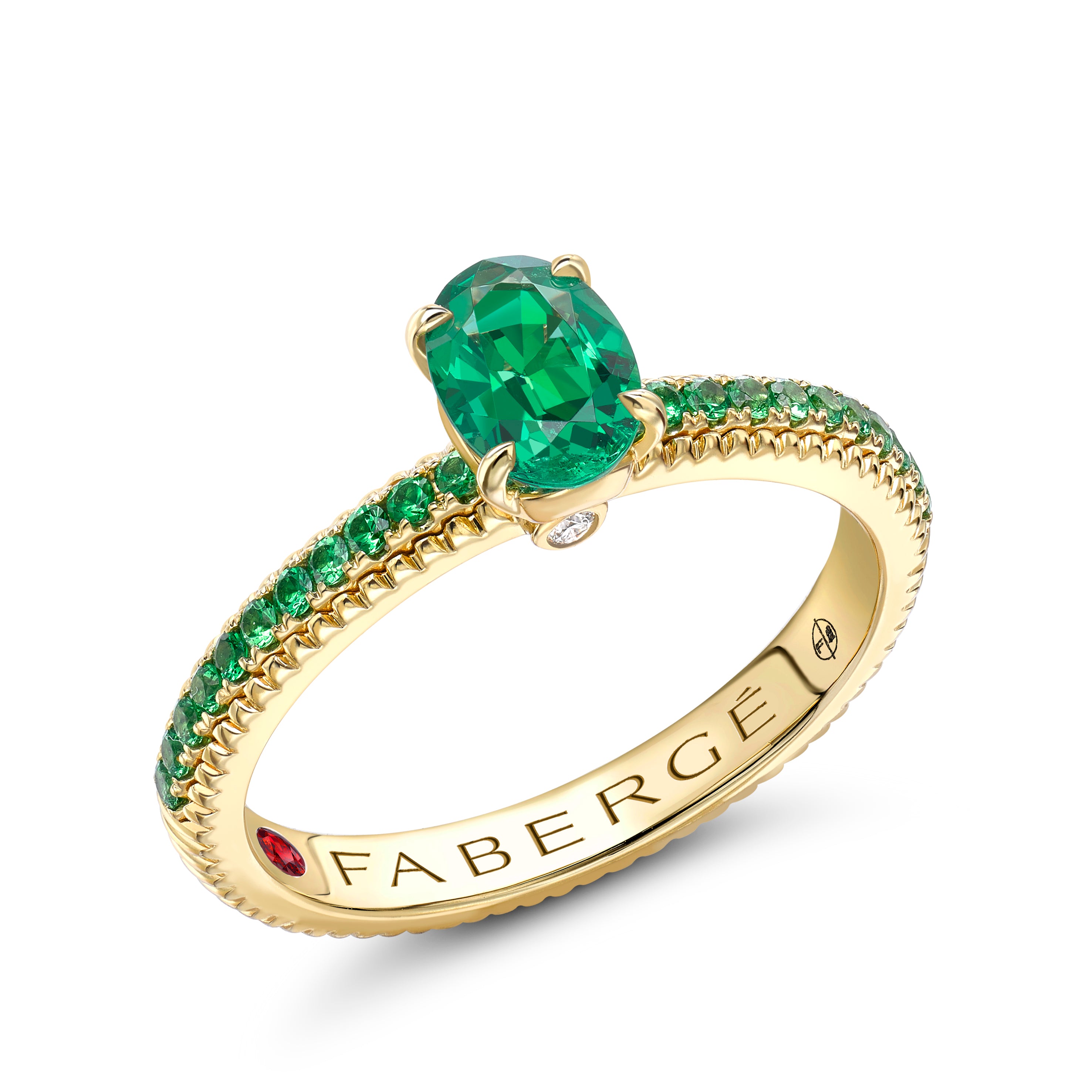 Faberge Colours Of Love 18ct Yellow Gold Emerald Tsavorite Garnet Fluted Ring - 49