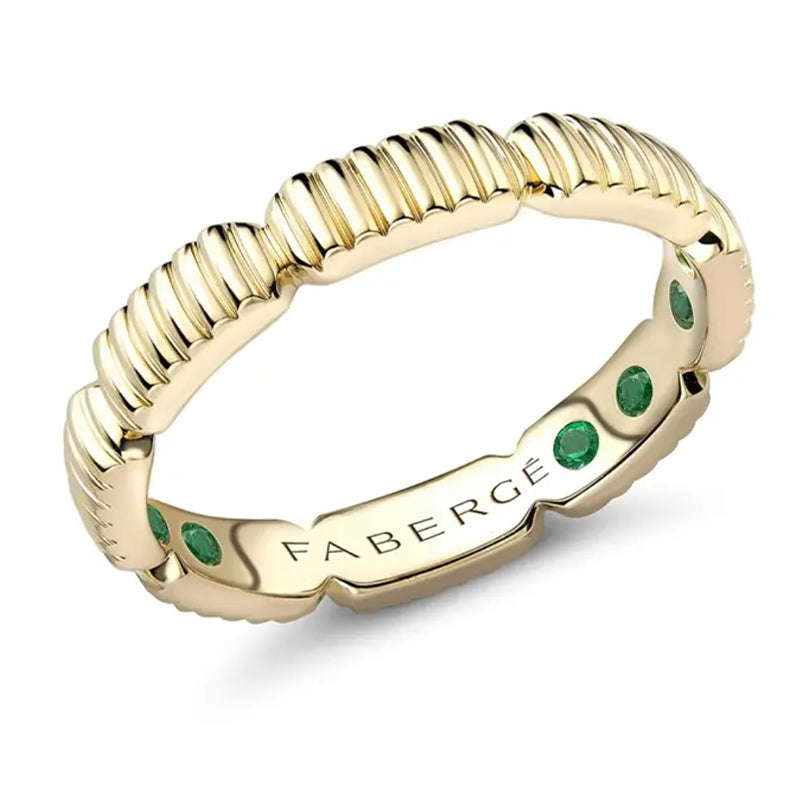 Faberge Colours Of Love 18ct Yellow Gold Fluted Healing Ring With Hidden Emeralds - 50