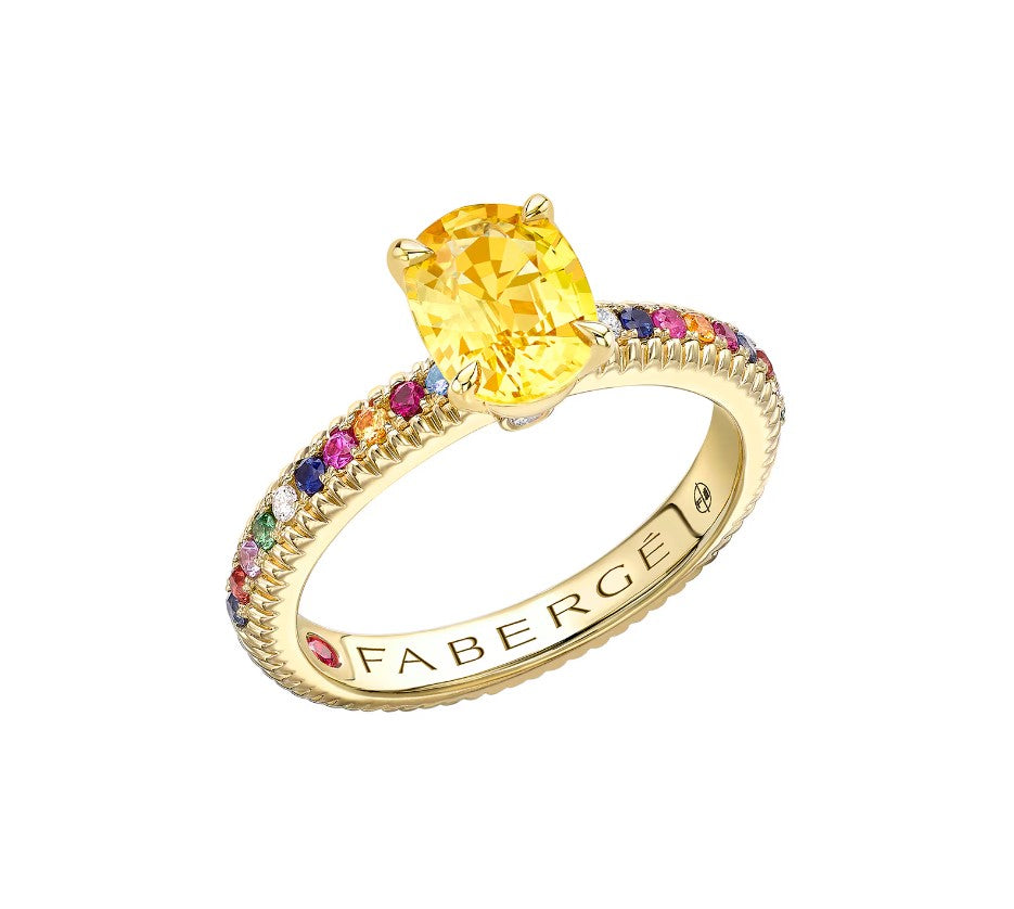 Faberge Colours Of Love 18ct Yellow Gold Oval Yellow Sapphire Multi Gemstone Fluted Ring - 49