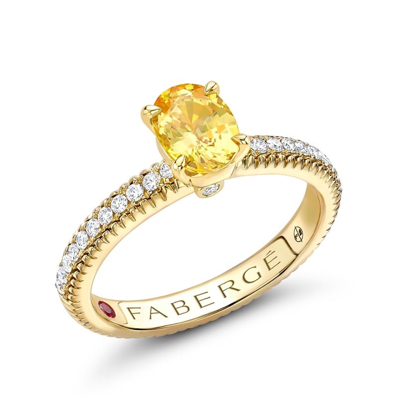 Faberge Colours Of Love 18ct Yellow Gold Yellow Sapphire Diamond Fluted Ring - 50