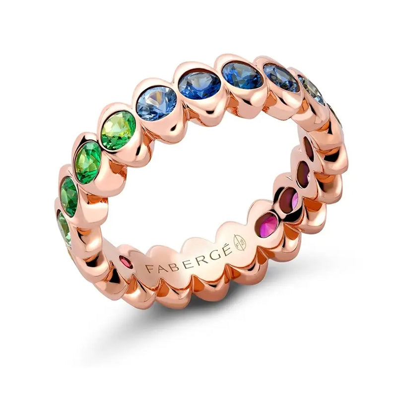 Faberge Colours Of Love Cosmic Curve 18ct Rose Gold Rainbow Gemstone Eternity Ring - 48