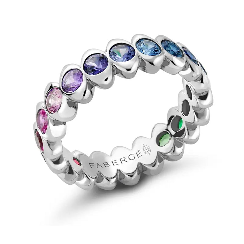 Faberge Colours Of Love Cosmic Curve 18ct White Gold Rainbow Gemstone Eternity Ring - 48