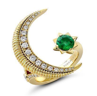 Faberge Colours Of Love Hilal 18ct Yellow Gold Emerald Diamond Ring - 48