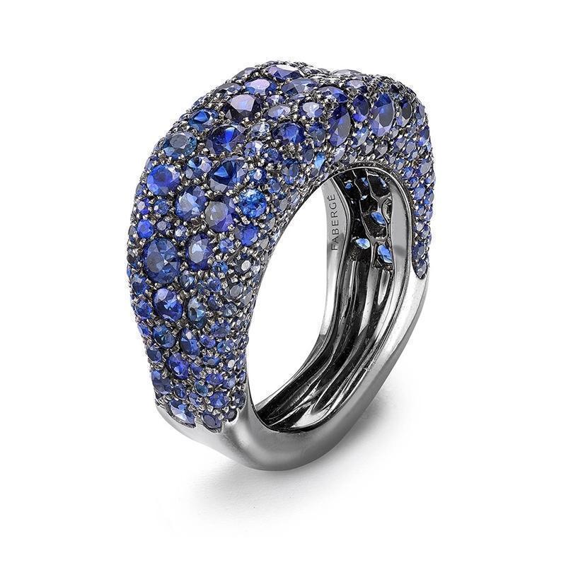 Faberge Emotion 18ct White Gold Blue Sapphire Thin Ring - 49