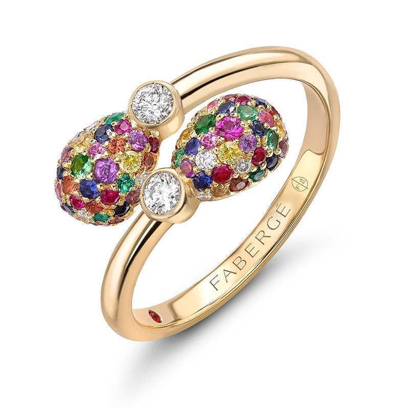 Faberge Emotion 18ct Yellow Gold Multi-coloured Crossover Ring - 49