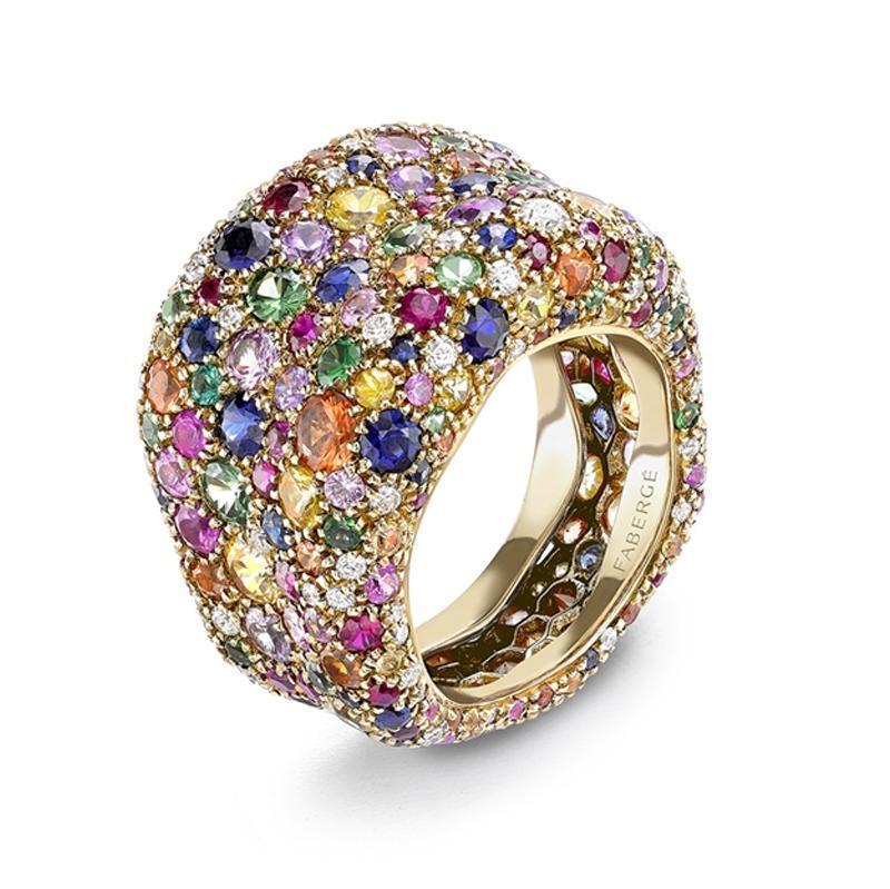 Faberge Emotion 18ct Yellow Gold Multi-coloured Ring - 52