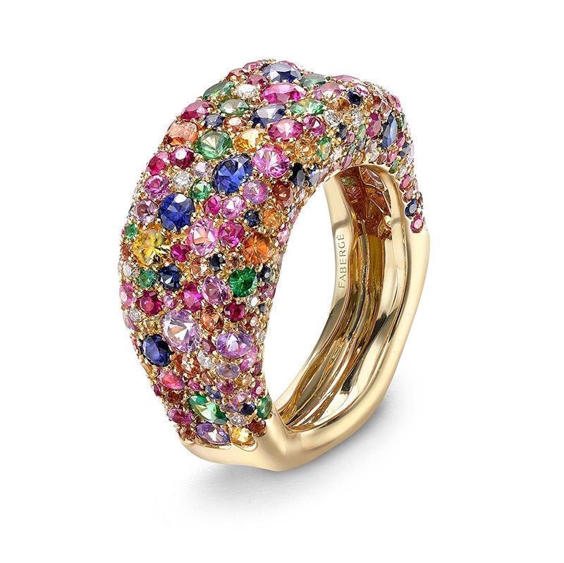 Faberge Emotion 18ct Yellow Gold Multi-coloured Thin Ring - 52