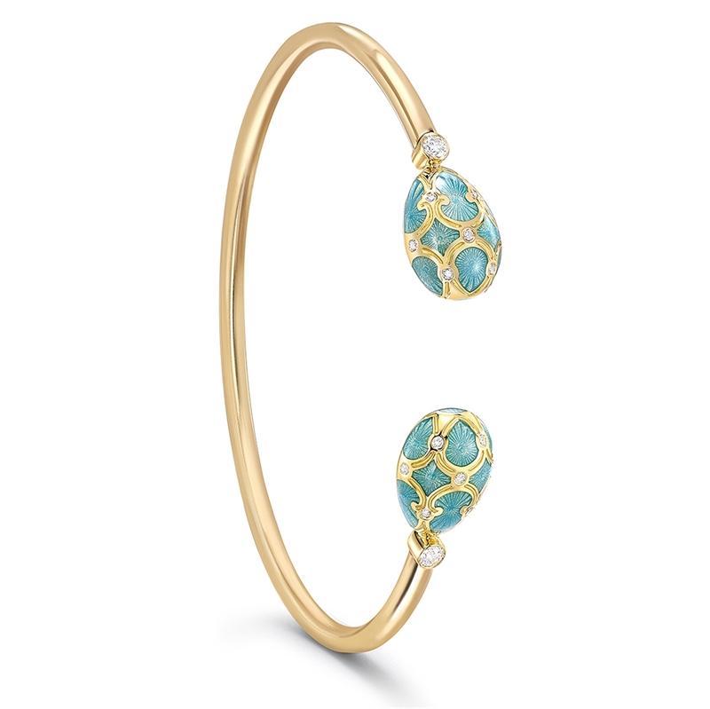 Faberge Palais Tsarskoye Selo 18ct Yellow Gold Turquoise Open Set Bangle - Gold