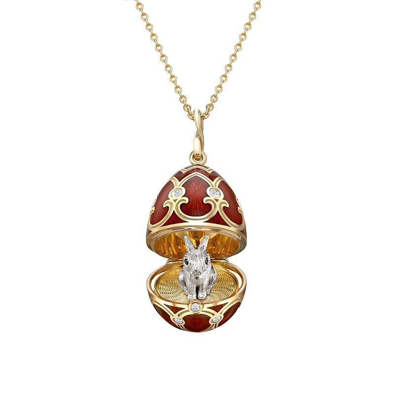 Faberge Palais Tsarskoye Selo Red Locket With White Gold Rabbit Surprise