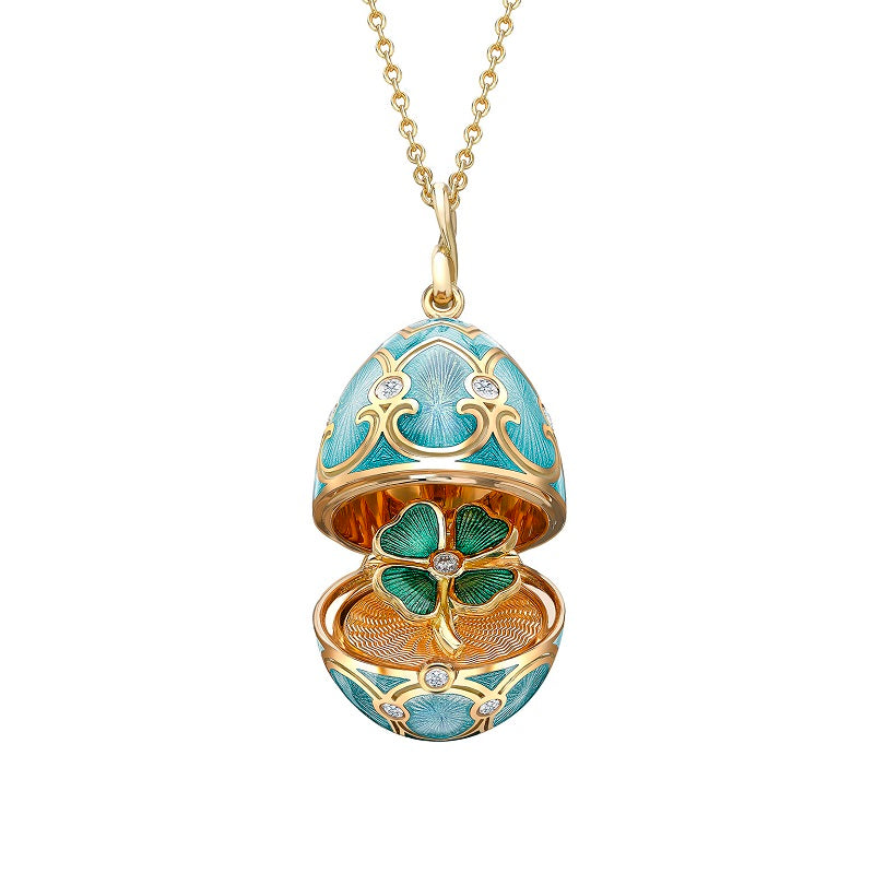 Faberge Palais Tsarskoye Selo Turquoise Locket With Clover Surprise - Silver