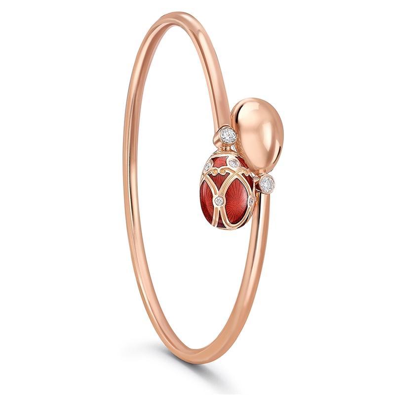 Faberge Palais Yelagin 18ct Rose Gold Diamond Red Crossover Bangle - Gold