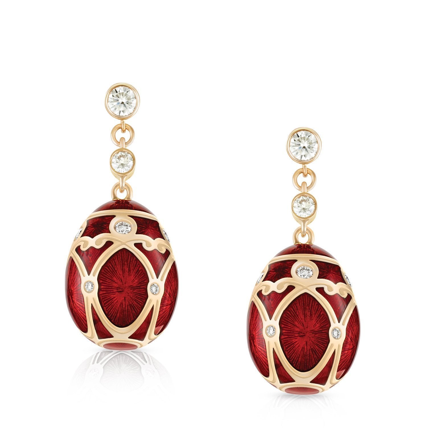 Faberge Palais Yelagin 18ct Rose Gold Diamond Red Earrings - Rose Gold