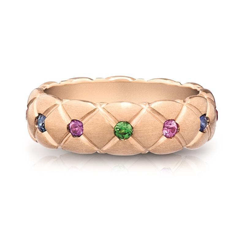 Faberge Treillage 18ct Rose Gold Multi-coloured Thin Ring - 48