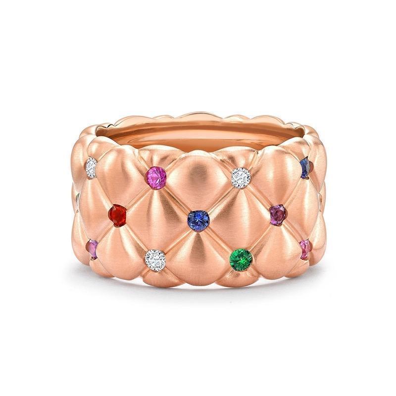 Faberge Treillage 18ct Rose Gold Multi-coloured Wide Ring - 48