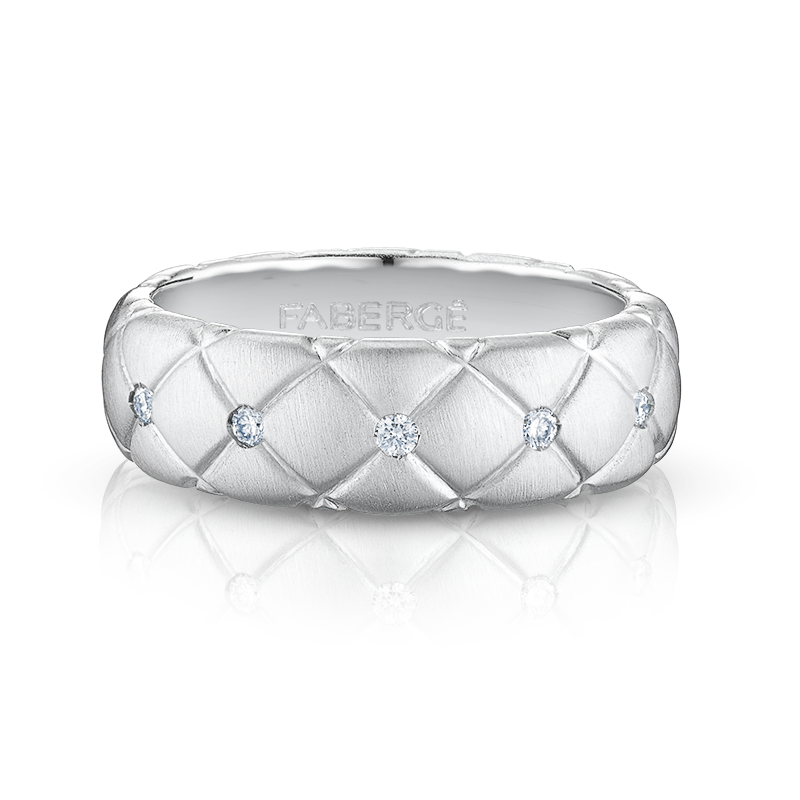 Faberge Treillage 18ct White Gold Diamond Thin Ring - 50