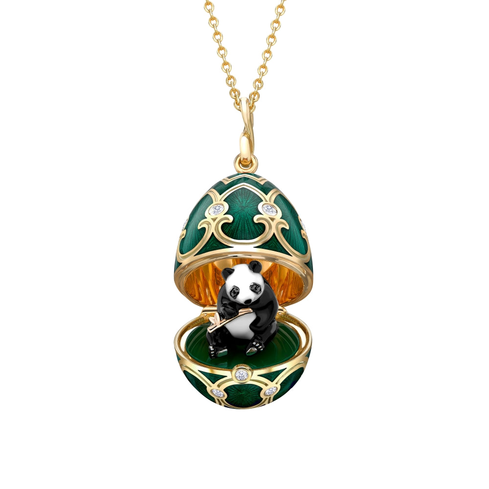 Faberge Tsarskoye Selo Yellow White Rose Gold Enamel Locket With Panda Surprise - Gold